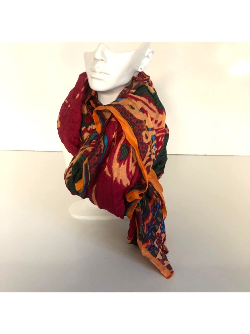 Tiara Accessory Scarf Green Multicolor Print Silk Modal Blend Soft 28x78in